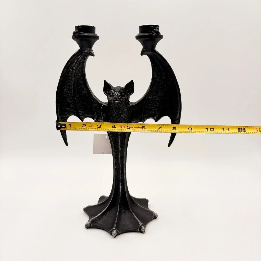 Gothic Bat Candelabra Double Taper Candle Holder Black Silver Halloween Decor